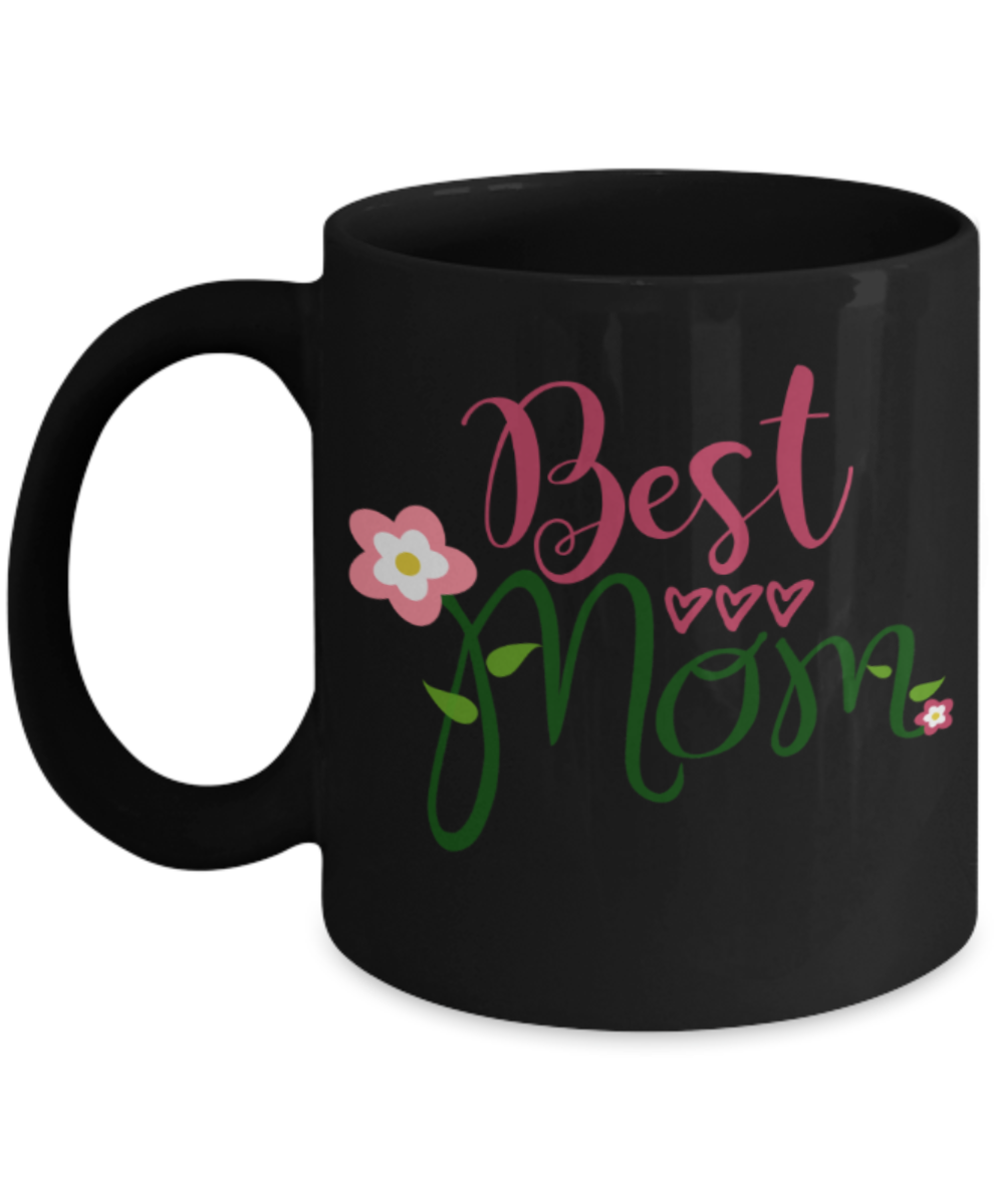 Mothere day gift - Best Mom - Black Porcelain Coffee Mug Cute Ceramic Cup 11 oz
