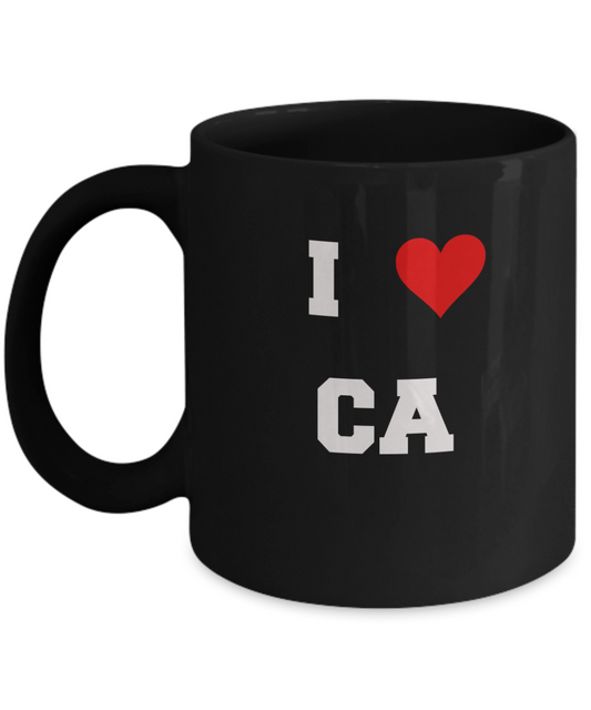 California Mug, I Love California CA Abbreviation USA States Ceramic Black Coffee Mug Tea Cup Gifts Mugs 11 oz Funny Mugs