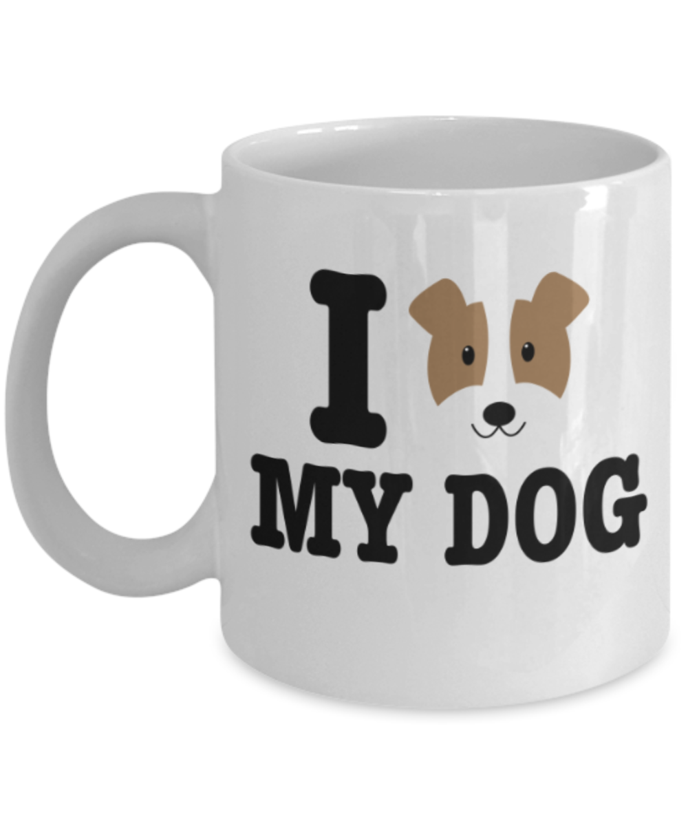 Gift gor dog lovers , I love my Dog - White Coffee Mug Porcelain Tea Cup 11 oz - Great Gift