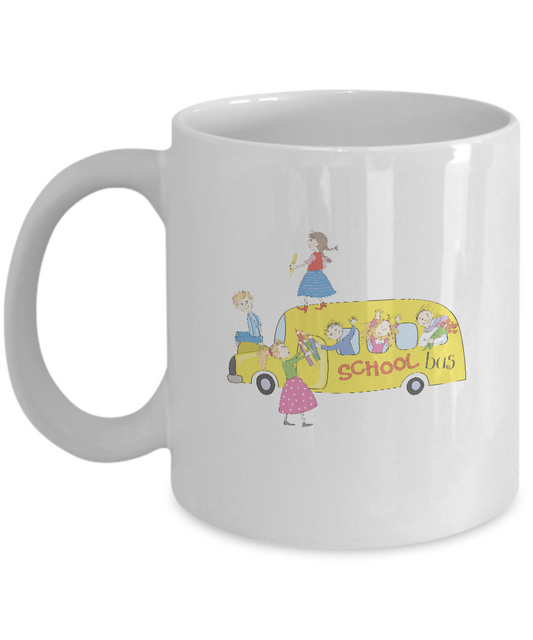 School Bus Kids coffee mugs - Funny Christmas Kids White coffee mugs 11 oz
