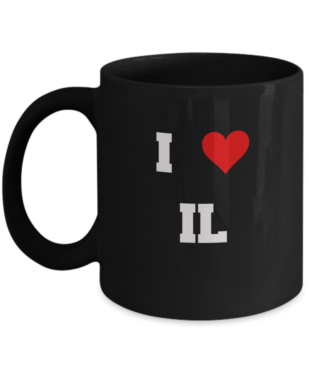 Illinois Mug, I Love Illinois ID Abbreviation USA States Ceramic Black Coffee Mug Tea Cup Gifts Mugs 11 oz Funny Mugs