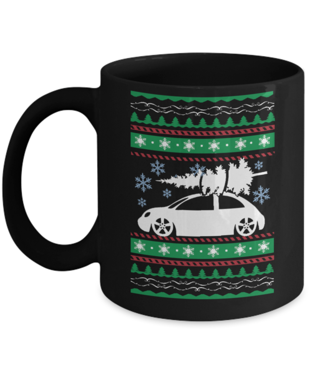 Peets coffee k cups christmas blend , Christmas Car & Pine - Black Coffee Mug Porcelain Tea Cup 11 oz - Great Gift