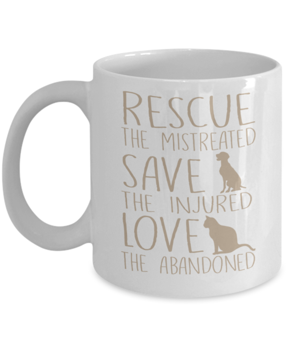 Gift gor dog lovers , Rescue Save Love - White Coffee Mug Porcelain Tea Cup 11 oz - Great Gift