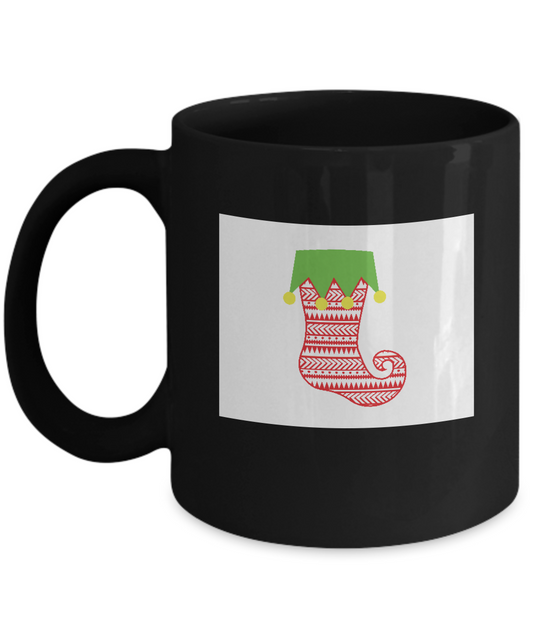Pattern Stocking Red Black Mugs - Funny Christmas Black coffee mugs 11 oz