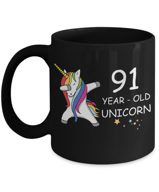 Unicorn Birthday gift 91st Birthday Gift for Women - 91 Year Old Unicorn Dabbing Mug - Funny Black Porcelain Coffee 11 oz, 91st Anniversary Bday Gift for Grandma, Mom, Sister, Bestie - Legends are Born In 1929