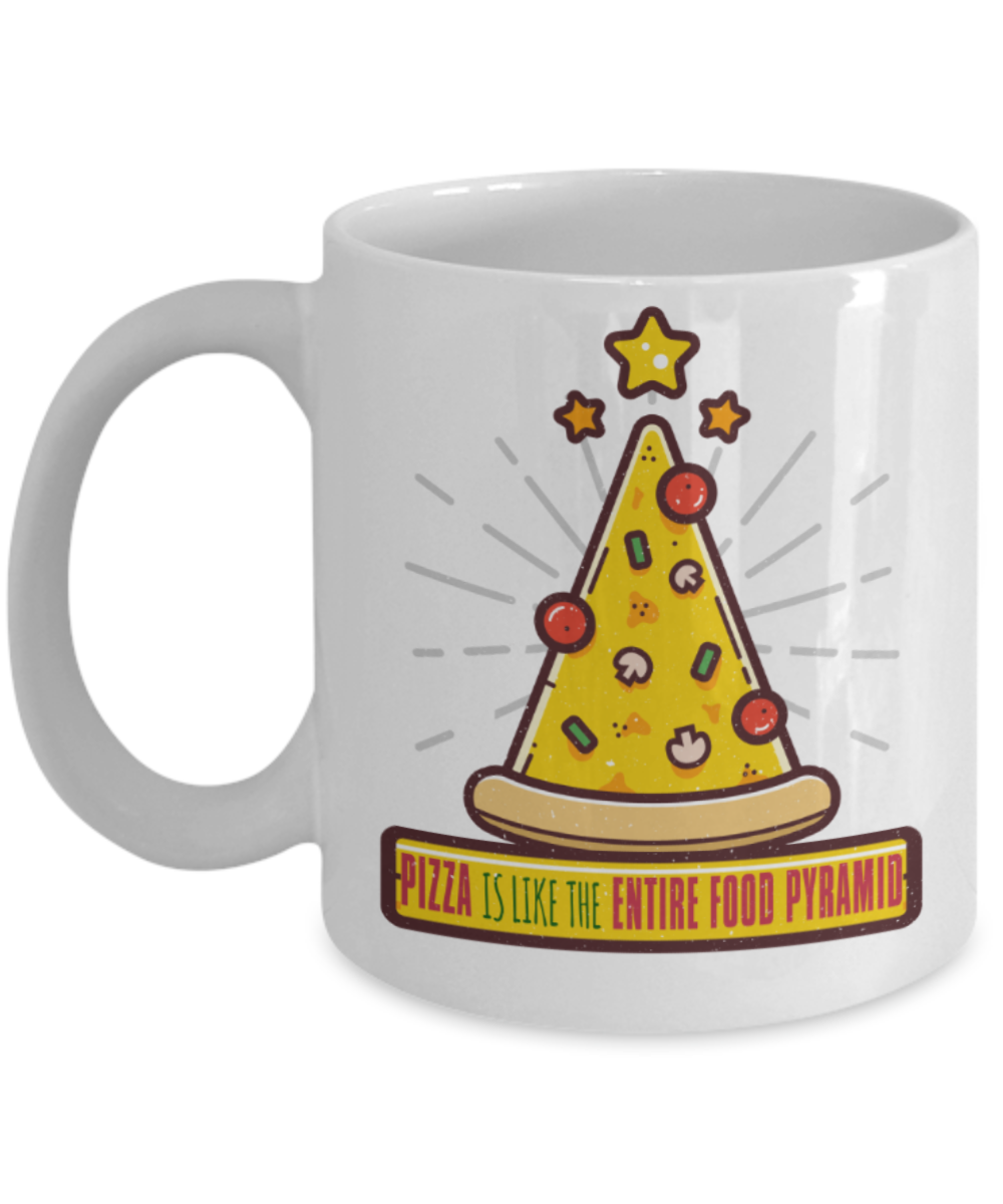 Pizza Lovers Mugs, Pizza is like the entire food pyramid - Funny White Porcelain Coffee 11 oz
