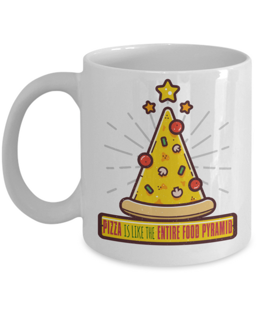 Pizza Lovers Mugs, Pizza is like the entire food pyramid - Funny White Porcelain Coffee 11 oz