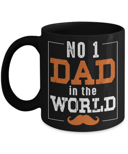 Father son gifts to do together - No 1 Dad in the world - Black Porcelain Coffee Mug Cute Ceramic Cup 11 oz