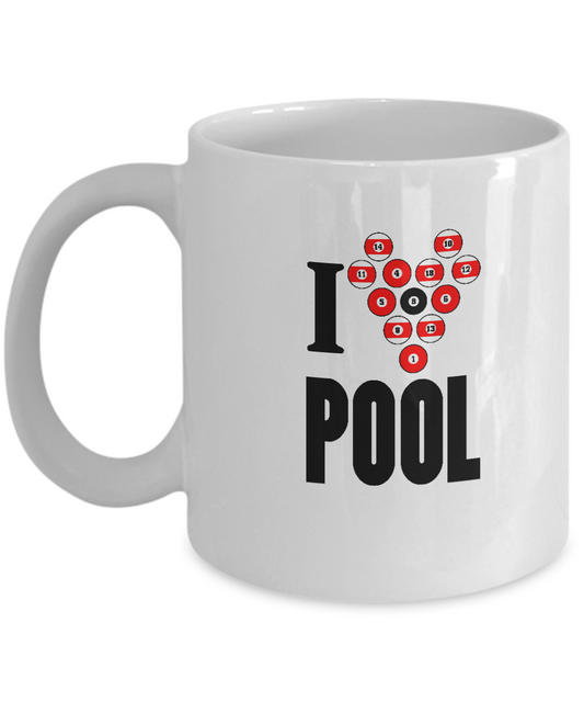 I love pool coffee mugs for billiards pool lovers and fans - White coffee mugs 11 oz