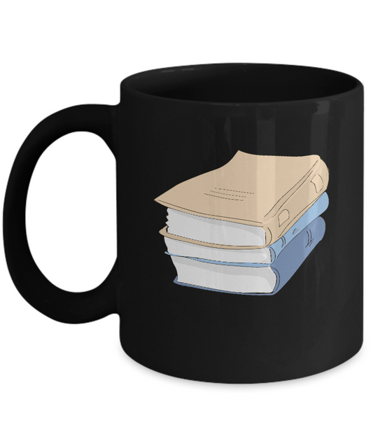 Books in pile  Black Mugs - Funny coffee mugs - Black coffee mugs 11 oz
