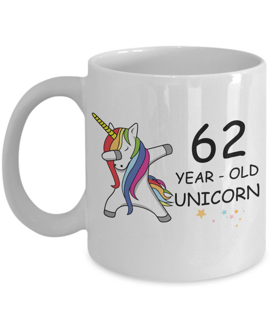 Unicorn Birthday gift 62nd Birthday Gift for Women - 62 Year Old Unicorn Dabbing Mug - Funny White Porcelain Coffee 11 oz, 62nd Anniversary Bday Gift for Grandma, Mom, Sister, Bestie - Legends are Born In 1958