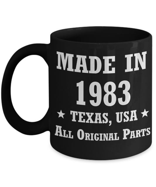 35th birthday gifts for men/women, Texas 1983 Birthday Gift Mugs - Made in 1983 All Original Parts Texas - Best 35th Birthday Gifts for family Ceramic Cup Black, Funny Mugs Gift Ideas 11 Oz