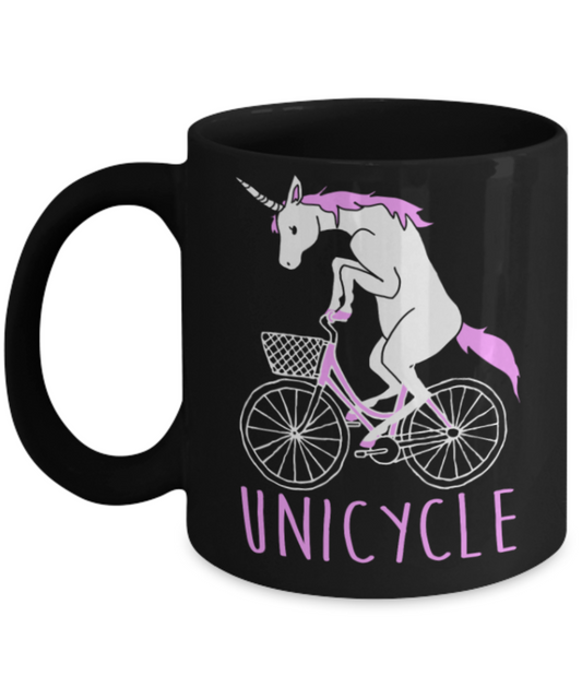 Unicorn Lovers Mugs , Unicycle - Black Coffee Mug Porcelain Tea Cup 11 oz - Great Gift