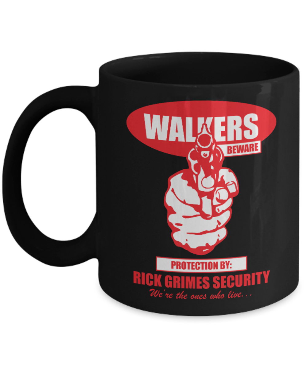 Plants vs zombies gift box mugs , Rick Grimes Security - Black Coffee Mug Porcelain Tea Cup 11 oz - Great Gift