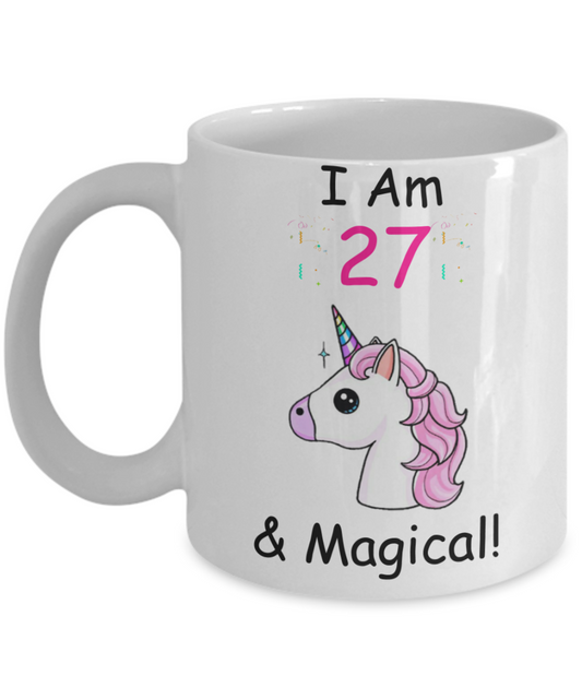Unicorn Birthday gift 27th Birthday Gift for Women - I Am 27 & Magical Unicorn Mug - Funny White Porcelain Coffee 11 oz for Grandma, Mom, Sister, Best Friend, Women, Her - Born In 1993