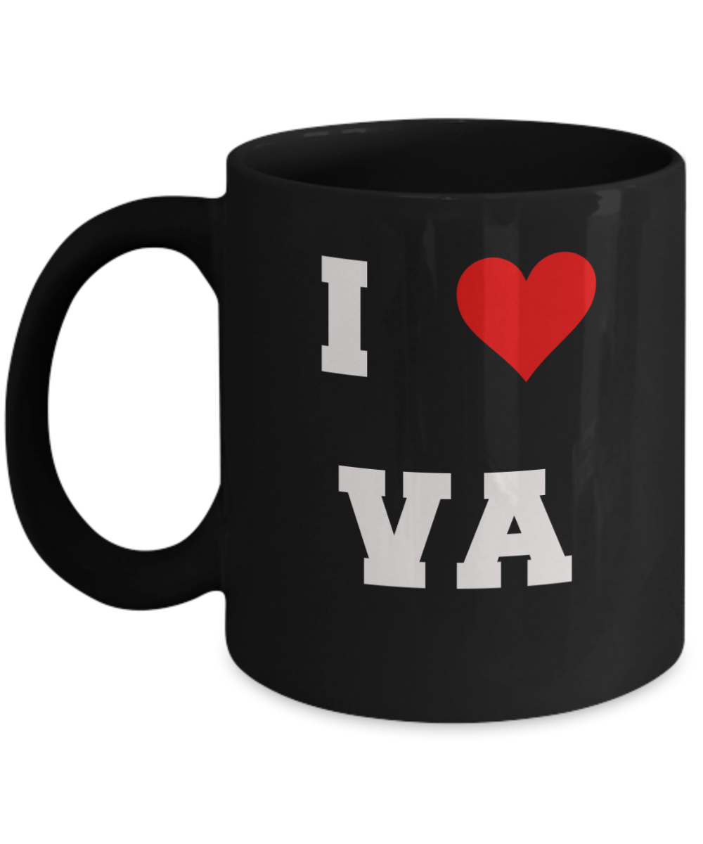 Virginia Mug, I Love Virginia VA Abbreviation USA States Ceramic Black Coffee Mug Tea Cup Gifts Mugs 11 oz Funny Mugs