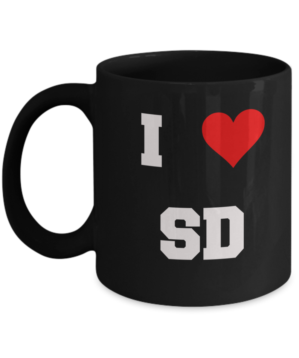 South Dakota Mug, I Love South Dakota SD Abbreviation USA States Ceramic Black Coffee Mug Tea Cup Gifts Mugs 11 oz Funny Mugs