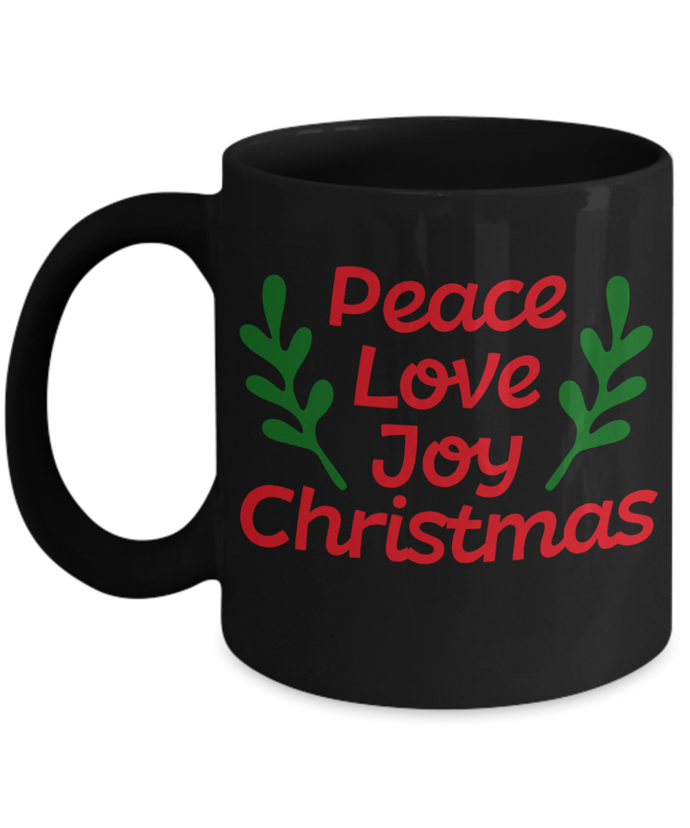 Knightmare before christmas mug - Peace Love Joy Christmas - Funny Christmas Gifts Mugs, Christmas Gifts for family Ceramic Cup Black, Funny Mugs Gift Ideas 11 Oz