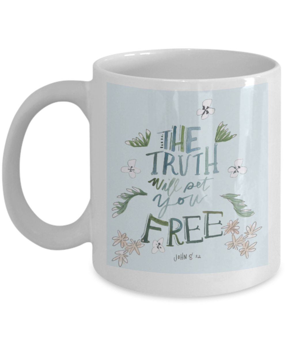 Scripture mugs for women , The truth will pet you free - White Coffee Mug Tea Cup 11 oz Gift