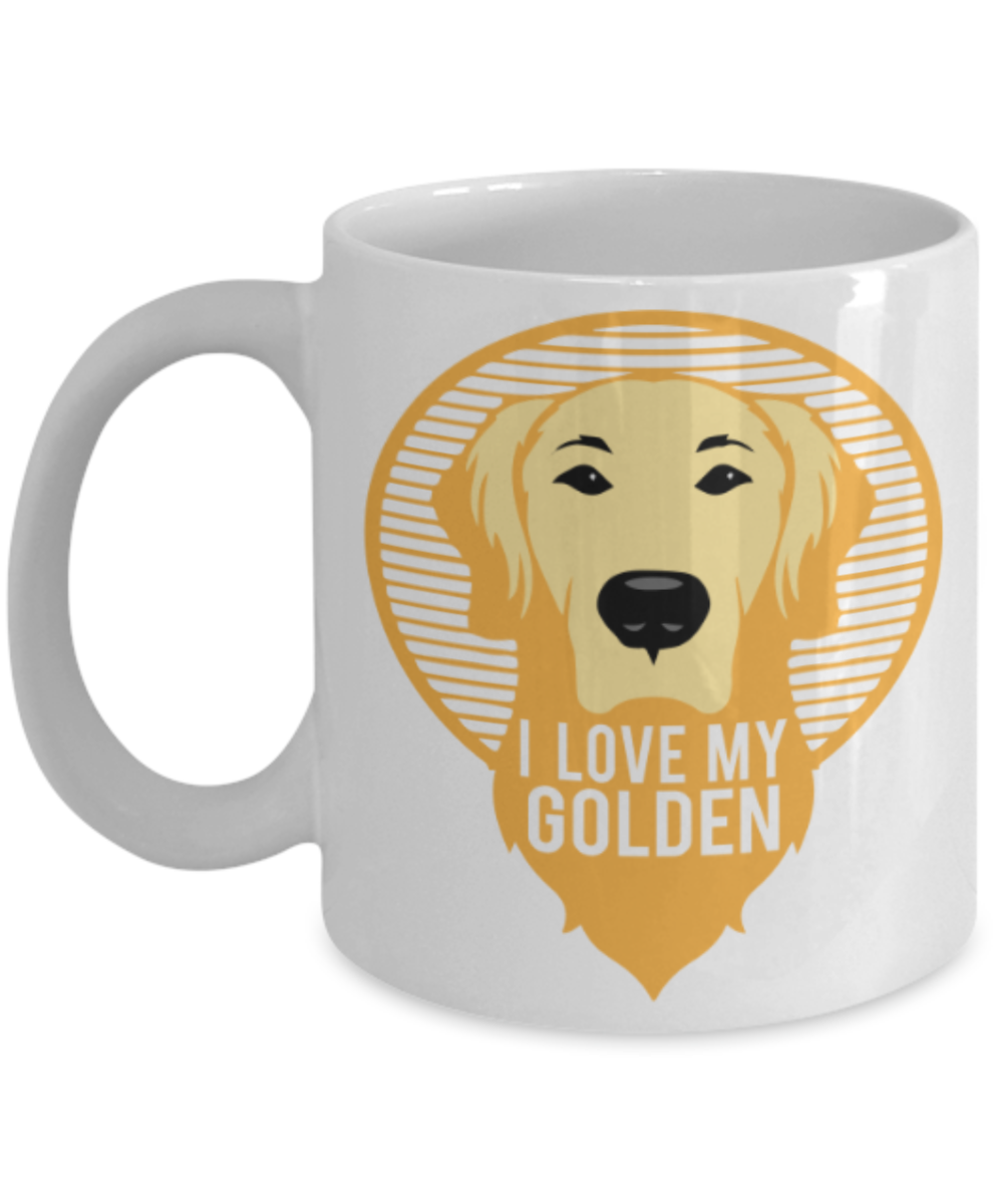 Gift gor dog lovers , I love my Golden - White Coffee Mug Porcelain Tea Cup 11 oz - Great Gift