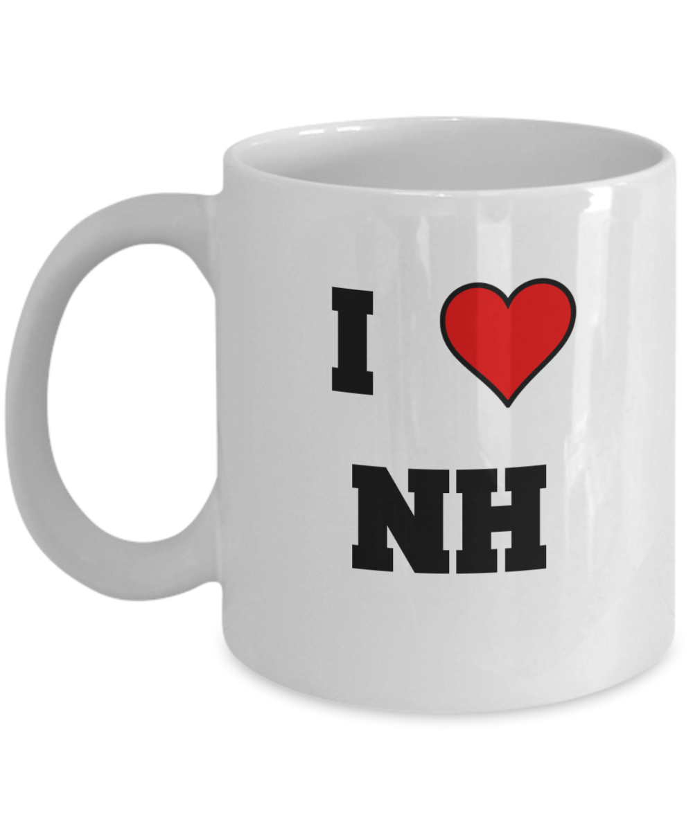 New Hampshire Mug, I Love New Hampshire NH Abbreviation USA States Ceramic Coffee Mug Tea Cup Gifts Mugs 11 oz Funny Mugs