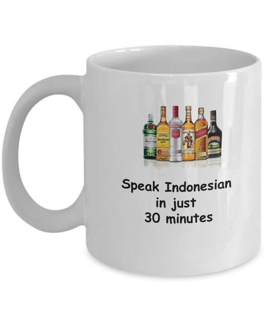 Speak Indonesian in 30 Minutes Funny coffee mugs - Funny White coffee mugs 11 oz