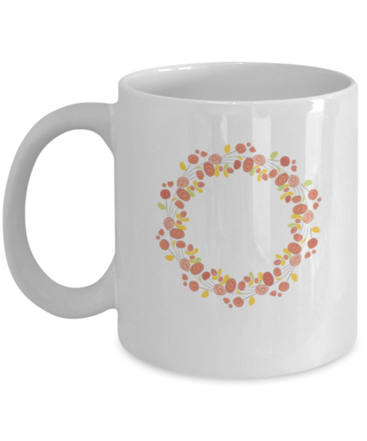 Wreath Autumn Roses Smooth Coffee Mugs - Funny White coffee mugs 11 oz