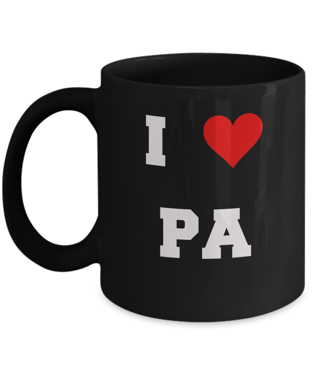 Pennsylvania Mug, I Love Pennsylvania PA Abbreviation USA States Ceramic Black Coffee Mug Tea Cup Gifts Mugs 11 oz Funny Mugs