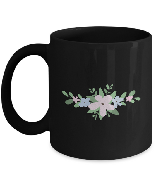 Bouquet Pink Textured Black Mugs - Funny Black coffee mugs 11 oz