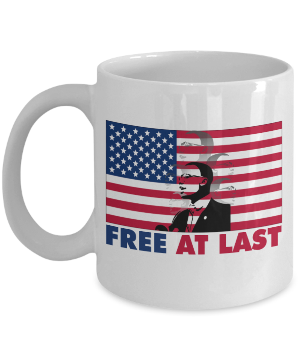Martin luther king mugshot Speech, Free at last - Funny White Porcelain Coffee Mug Cute Ceramic Cup 11 oz