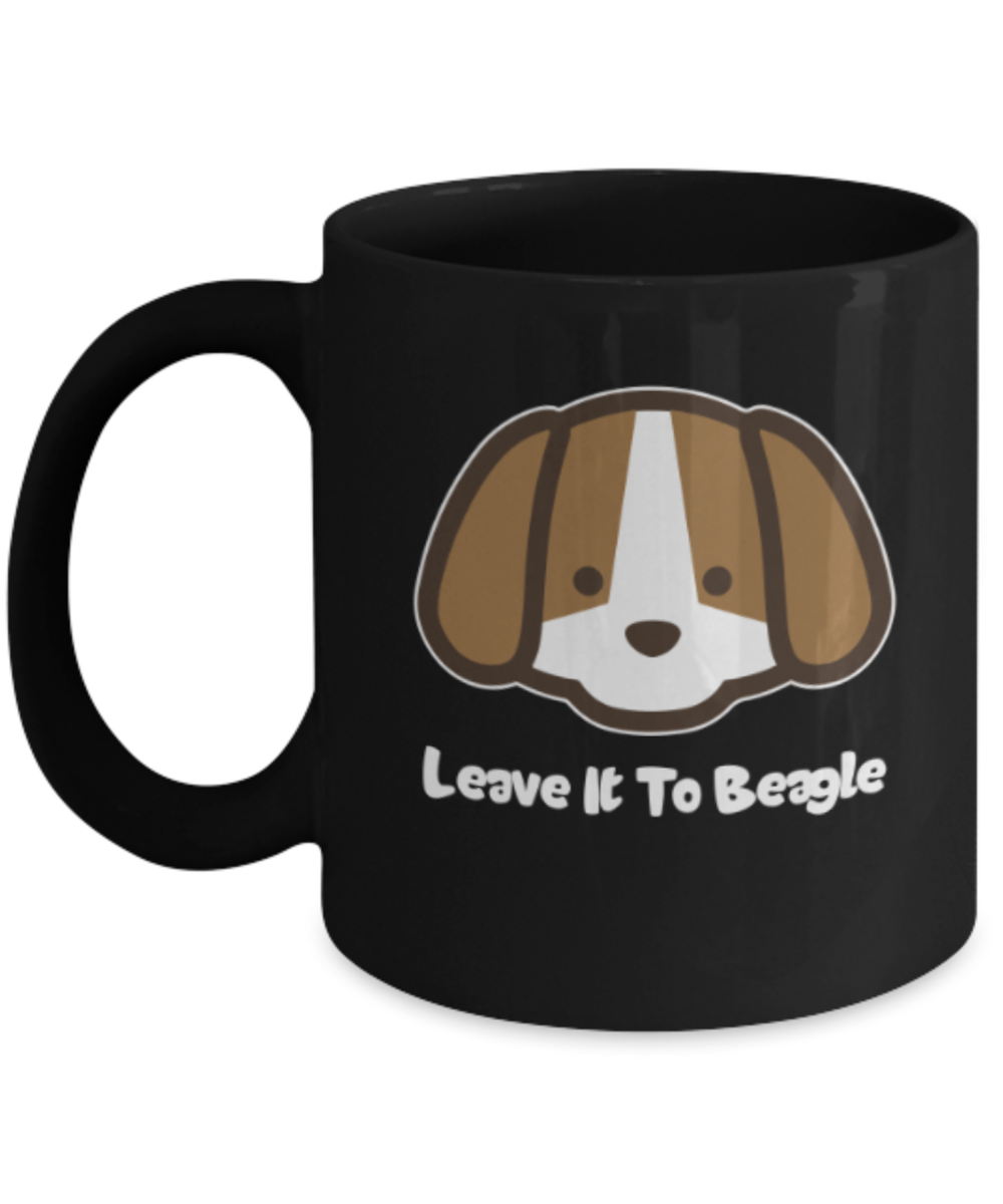 Gift gor dog lovers , Leave it to Beagle - Black Coffee Mug Porcelain Tea Cup 11 oz - Great Gift