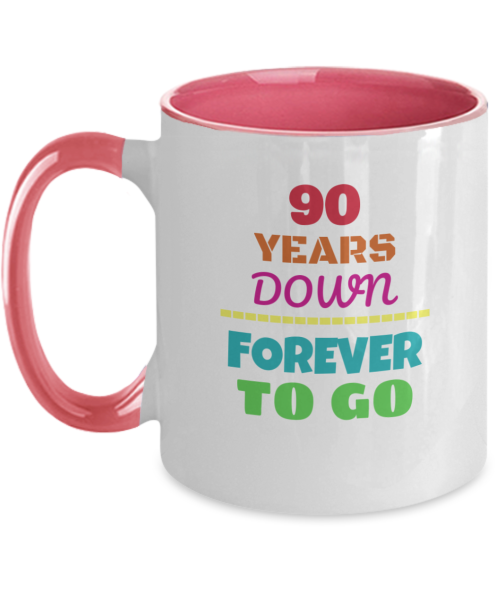 90TH ANNIVERSARY Wedding Celebration Coffee Mug - 90 Years Down Forever to Go Wedding Anniversary - Funny Mugs Gift Ideas Two Tone 11 Oz
