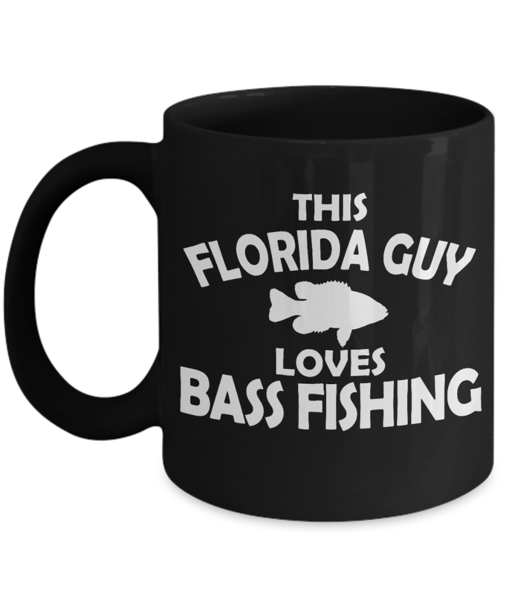 Fishing Obession Gift Coffee Mug, This Florida Guy Loves Bass Fishing-Black Porcelain Coffee Mug 11 oz