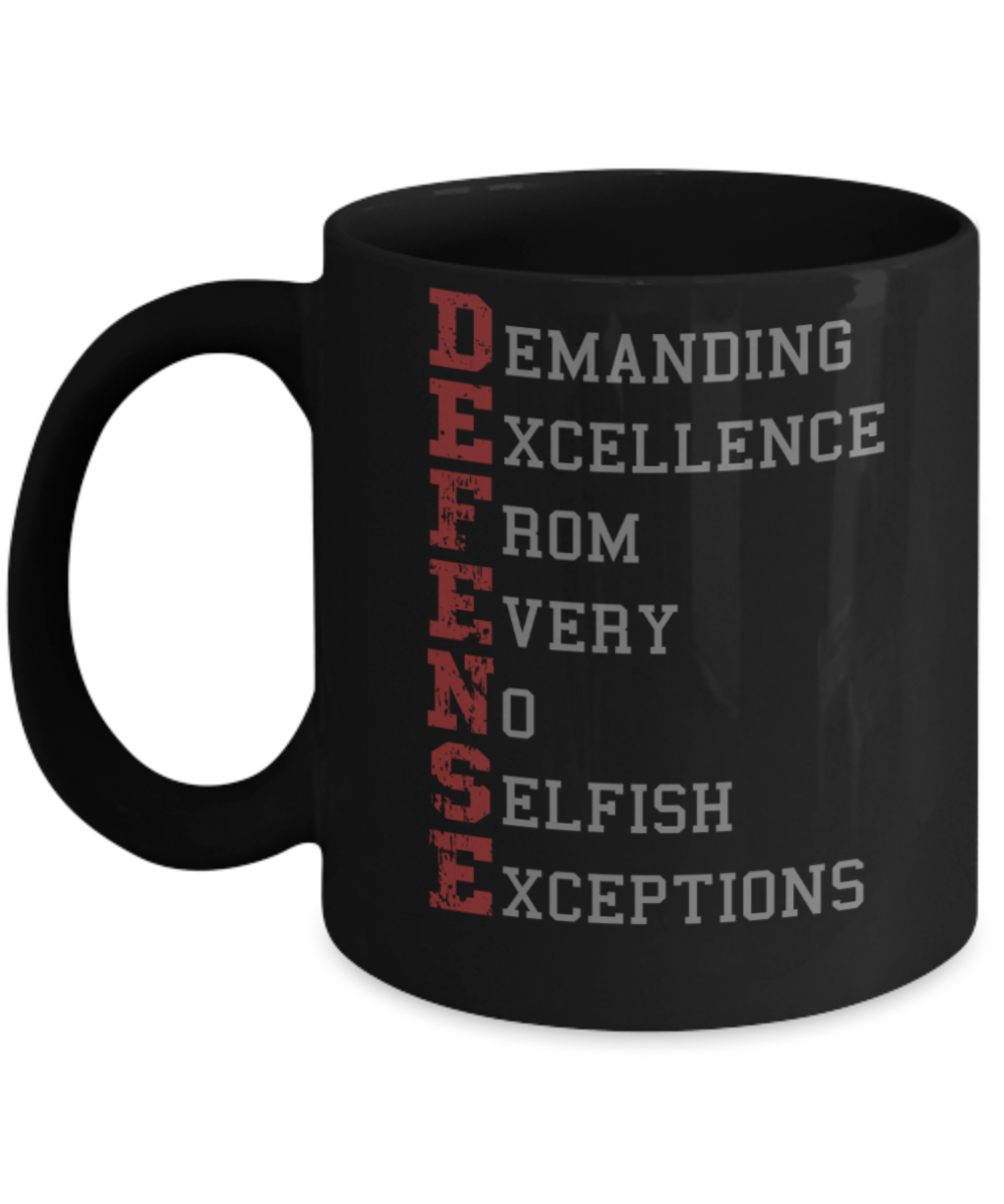 Defense lovers mugs, DEFENSE - Funny Black Porcelain Coffee 11 oz