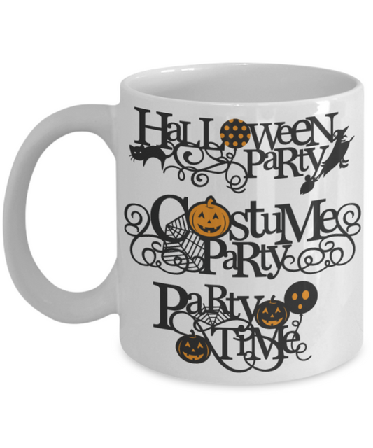 Halloween Party,Costume Party, Party Time,Premium 11 oz White coffee cup