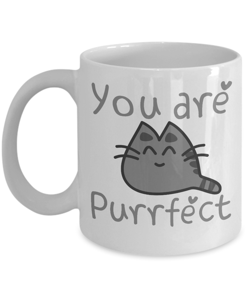 Cat Mom Coffee Mug, You Are Purrfect - White Porcelain Coffee Mug 11 Oz For Cat Lover