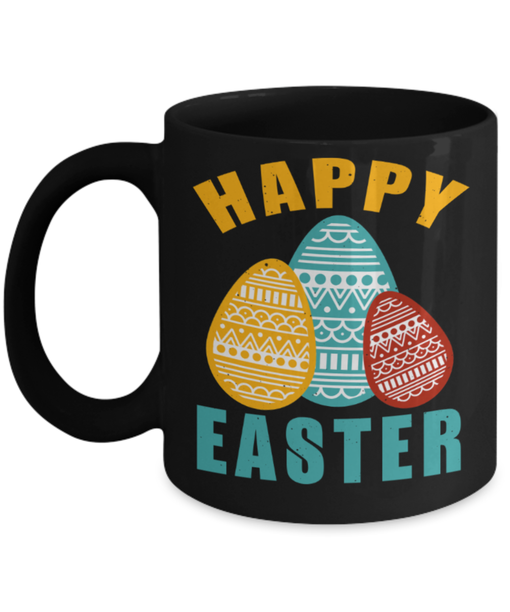 Personal creations gifts easter mugs - Happy Easter - Black Porcelain Coffee Mug Cute Ceramic Cup 11 oz