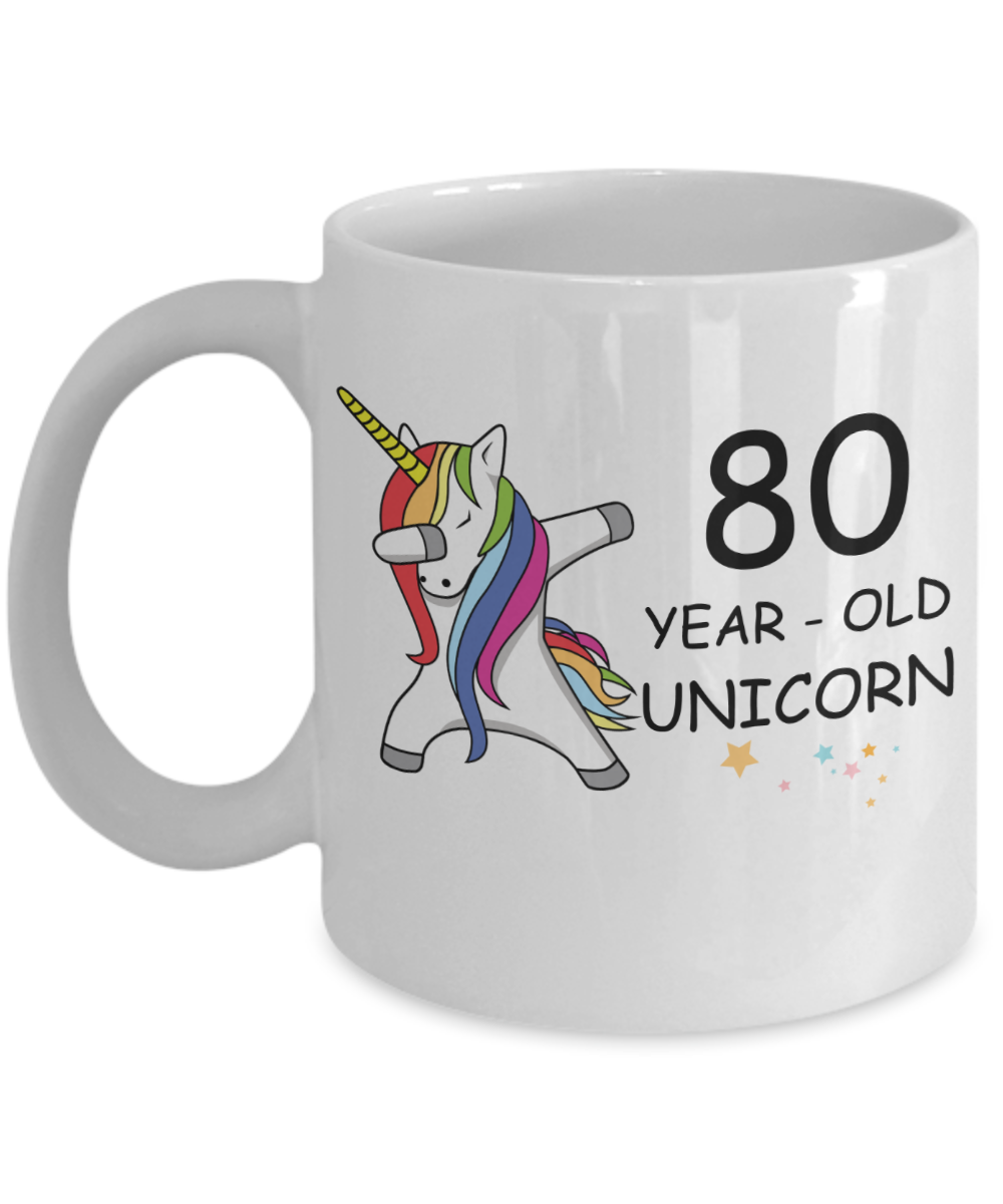Unicorn Birthday gift 80th Birthday Gift for Women - 80 Year Old Unicorn Dabbing Mug - Funny White Porcelain Coffee 11 oz, 80th Anniversary Bday Gift for Grandma, Mom, Sister, Bestie - Legends are Born In 1940