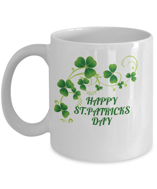 Happy St. Patricks Day White Coffee Mug- Ceramic Mug, 11-Oz