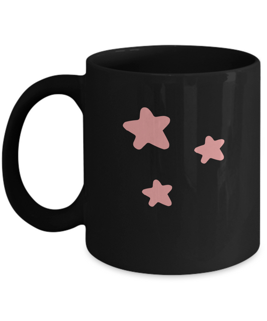 Floral Red stars Black Mugs - Funny Christmas Gifts - Porcelain  Black coffee mugs 11 oz