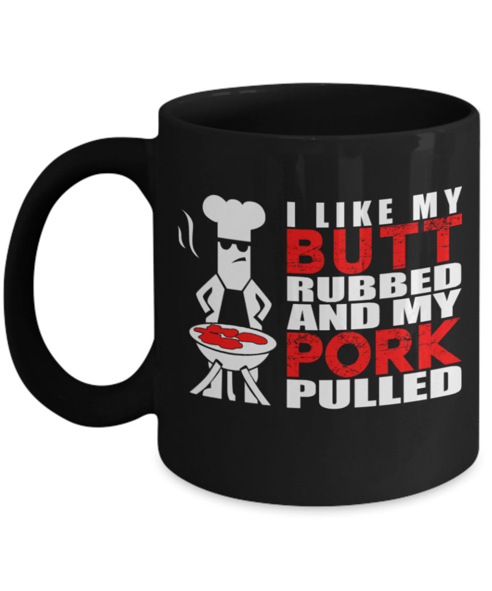 Pork Lovers Mugs , Butt and Pork - Black Coffee Mug Porcelain Tea Cup 11 oz - Great Gift