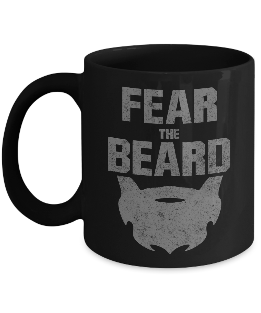 Beard Man Coffee Mug, Fear The Beard-Black Porcelain Coffee Mug 11 oz for Husband, Dad, Boyfriend