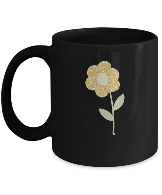Floral Yellow Flower Black Mugs - Funny Christmas Gifts - Porcelain Black coffee mugs 11 oz