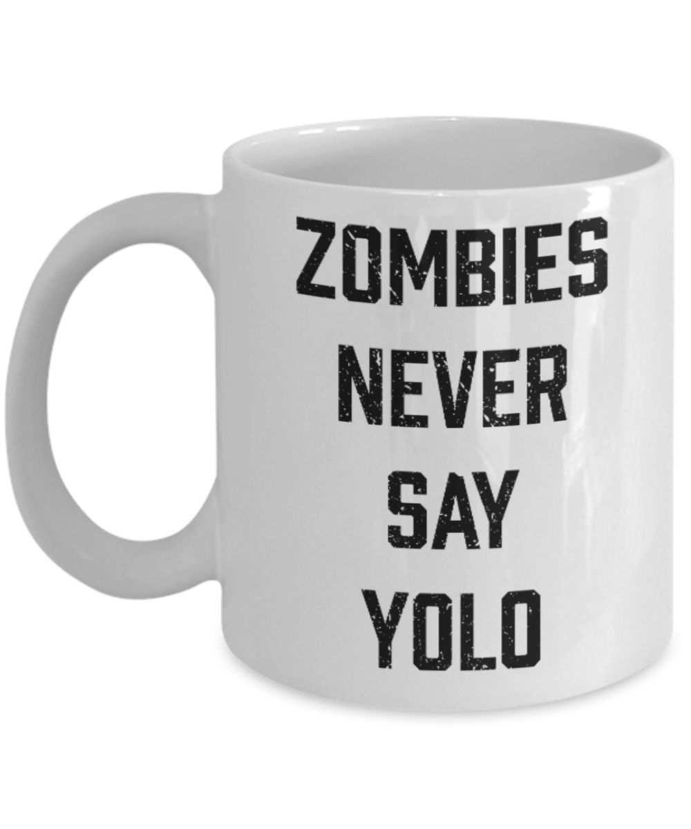 Plants vs zombies gift box mugs , Zombies never say Yolo - White Coffee Mug Porcelain Tea Cup 11 oz - Great Gift