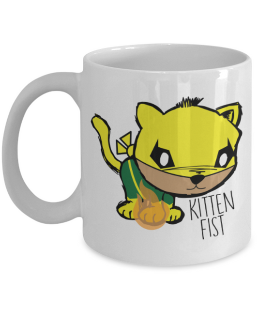 Gift gor cat lovers , Kitten fist - White Coffee Mug Porcelain Tea Cup 11 oz - Great Gift