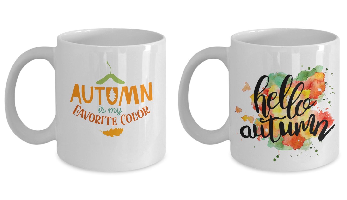 Autumn is my favorite color Coffee Mug/ Hello Autumn Coffee Mug Set -Funny White coffee mugs 11 oz