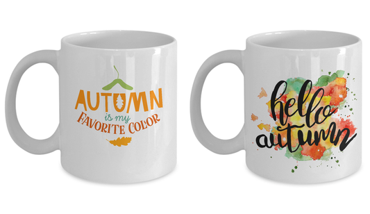 Autumn is my favorite color Coffee Mug/ Hello Autumn Coffee Mug Set -Funny White coffee mugs 11 oz