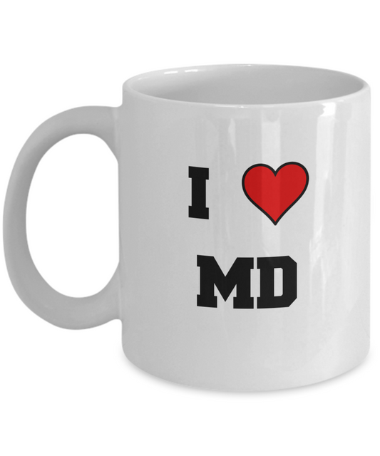 Maryland Mug, I Love Maryland MD Abbreviation USA States Ceramic Coffee Mug Tea Cup Gifts Mugs 11 oz   Funny Mugs