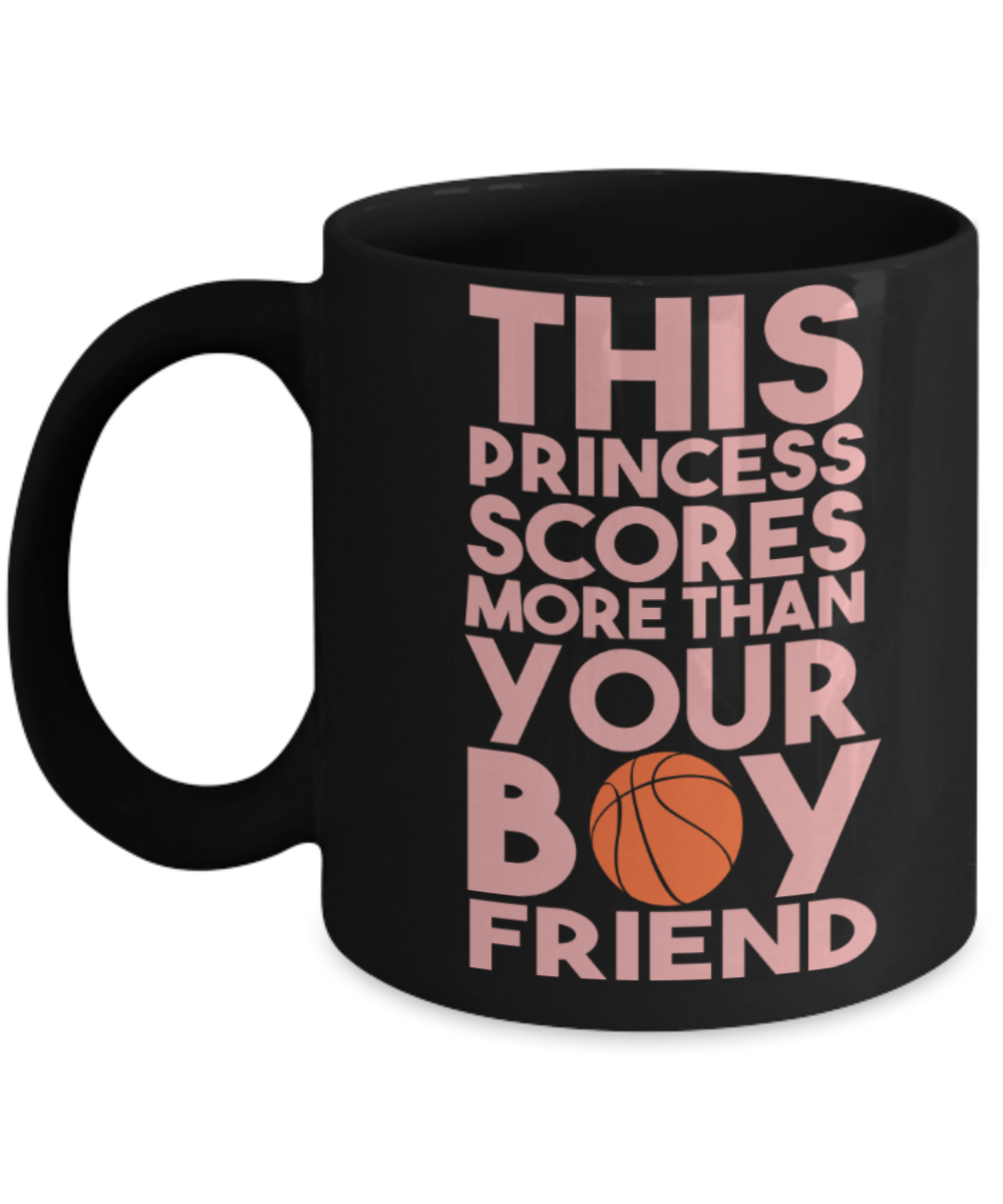 Baseball lovers mugs, This princess scores more than your boyfriend - Funny Black Porcelain Coffee 11 oz