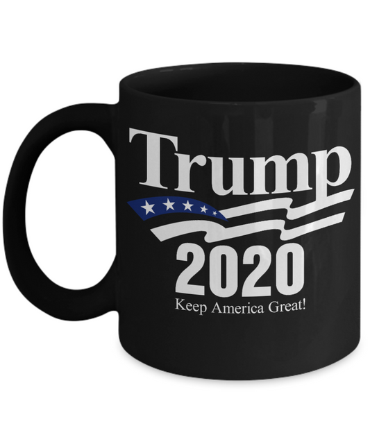 Trump 2020 Flag mugs, Trump 2020 Keep America Great - Funny Black Porcelain Coffee 11 oz